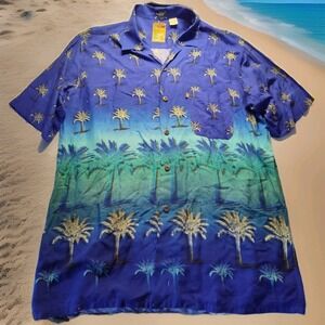 Pineapple Collection Multi-Colored Tone on Tone Button Hawaiian Shirt Large 1571